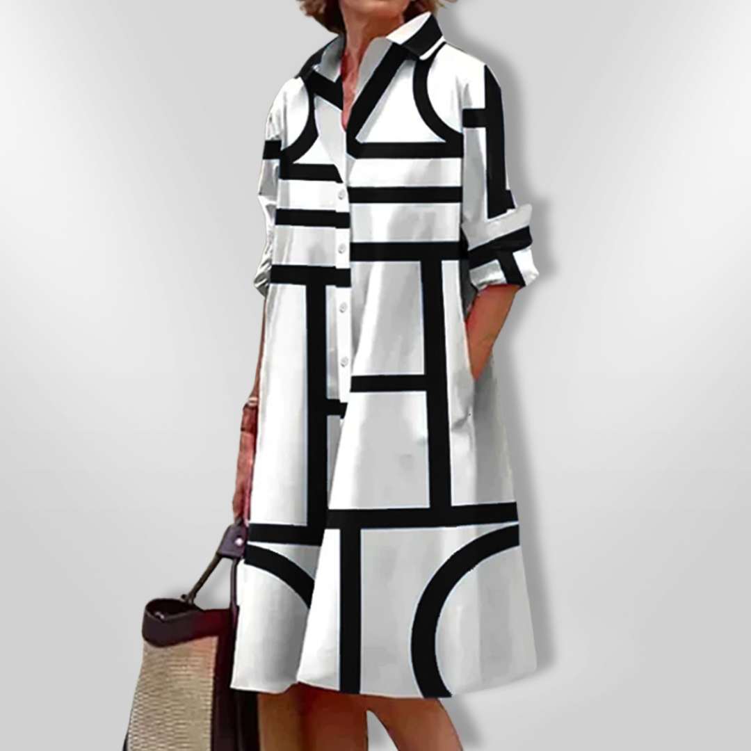 Helena | Midi Jurk met Geometrisch Patroon