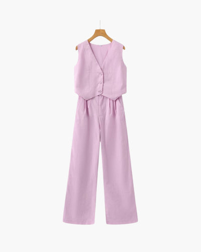 Elegancka Pani - Dwuczęściowy Zestaw Lnian