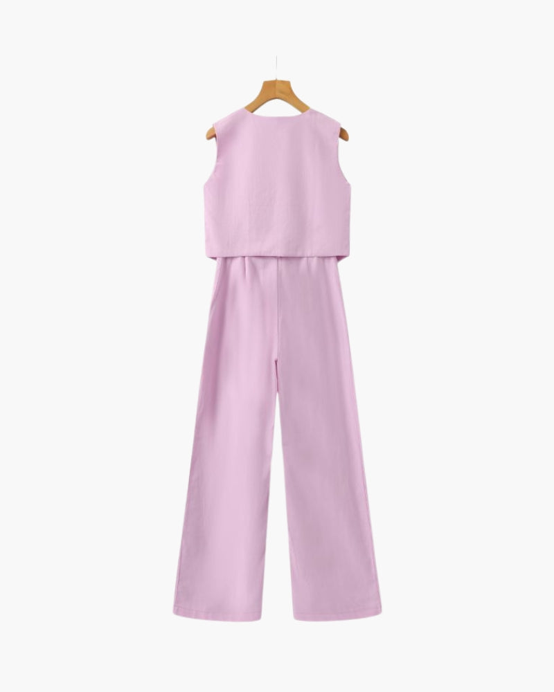 Elegancka Pani - Dwuczęściowy Zestaw Lnian