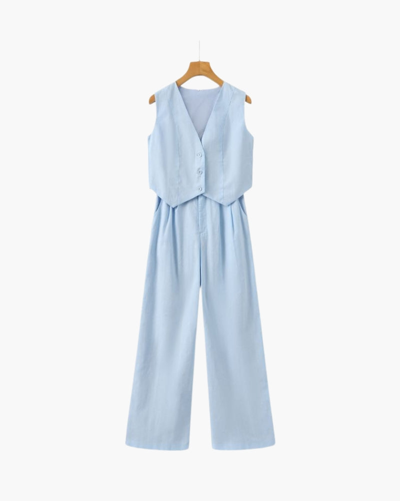 Elegancka Pani - Dwuczęściowy Zestaw Lnian