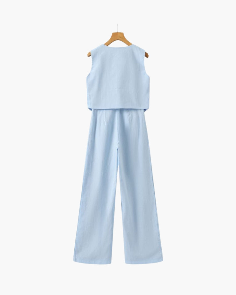 Elegancka Pani - Dwuczęściowy Zestaw Lnian