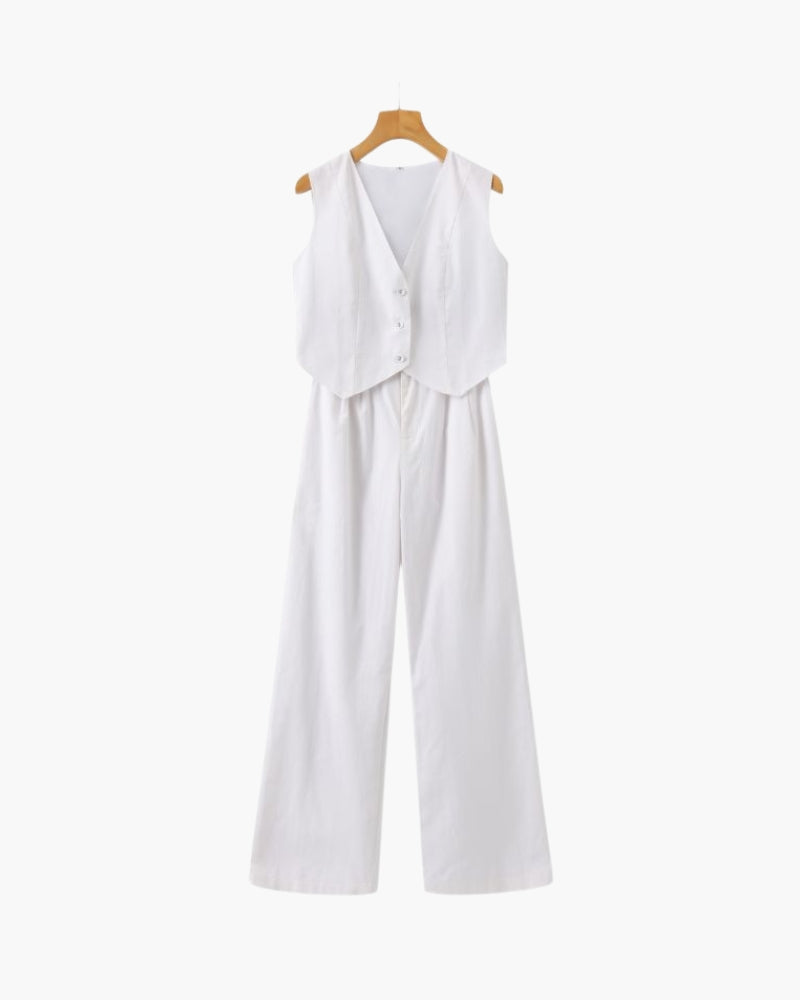 Elegancka Pani - Dwuczęściowy Zestaw Lnian