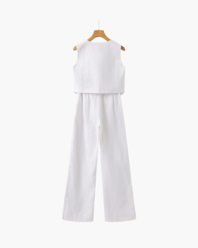 Elegancka Pani - Dwuczęściowy Zestaw Lnian