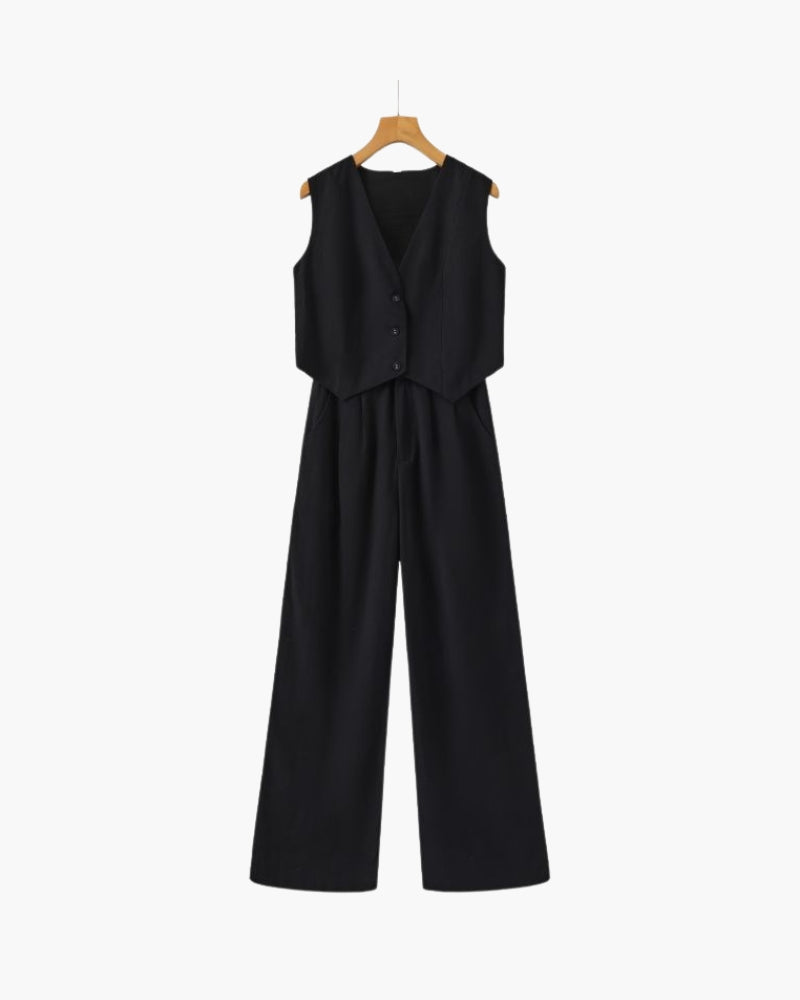 Elegancka Pani - Dwuczęściowy Zestaw Lnian