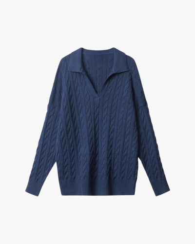 Sweter z wełny premium z dekoltem w serek