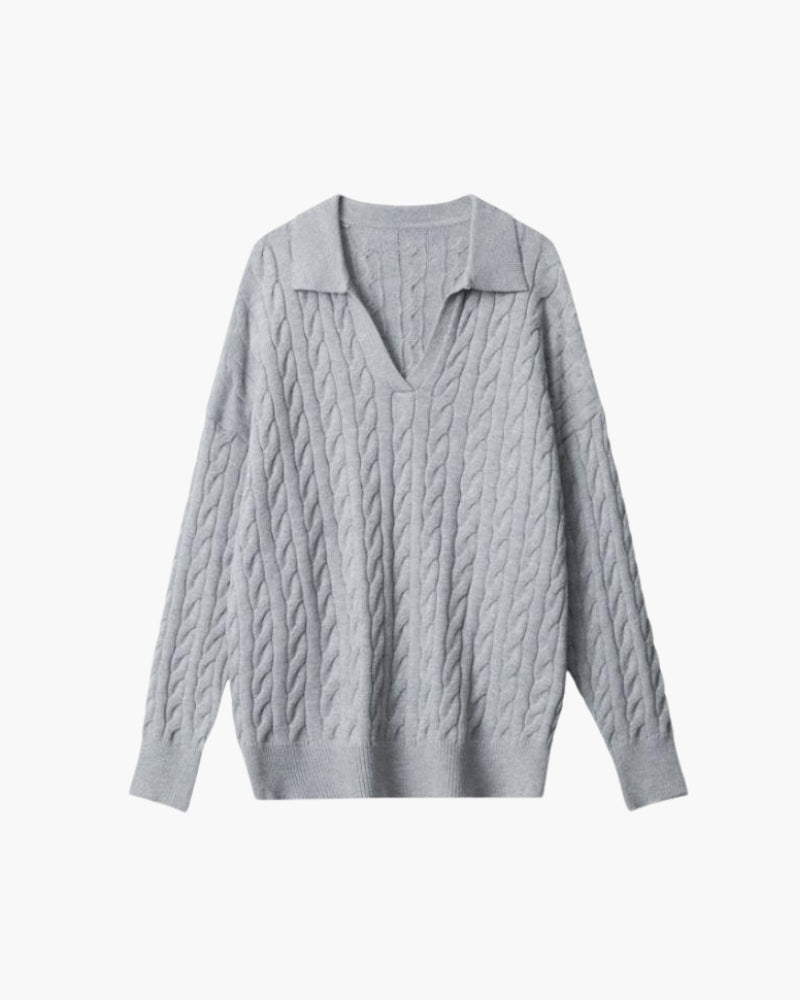 Sweter z wełny premium z dekoltem w serek
