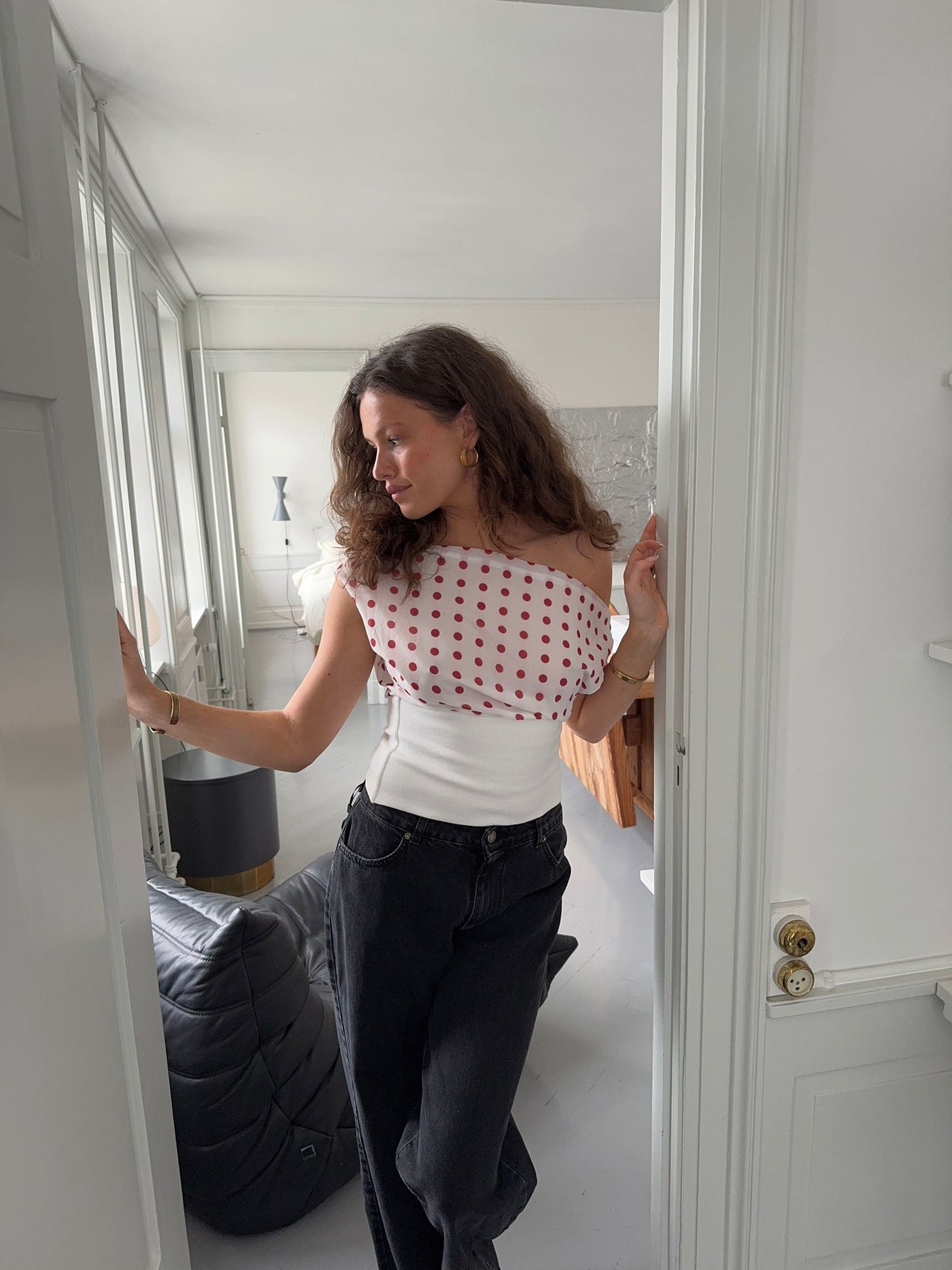 Kimmie polka dotted top - White/red