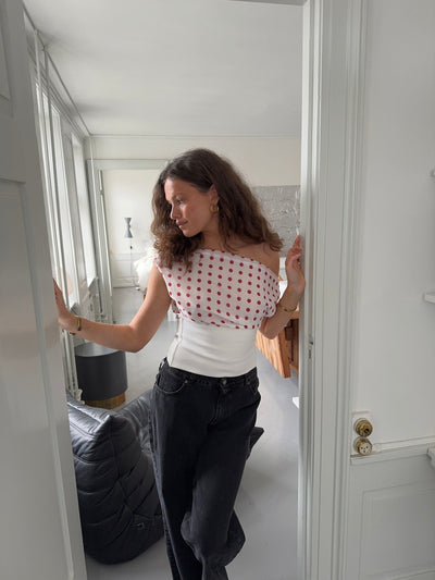 Kimmie polka dotted top - White/red