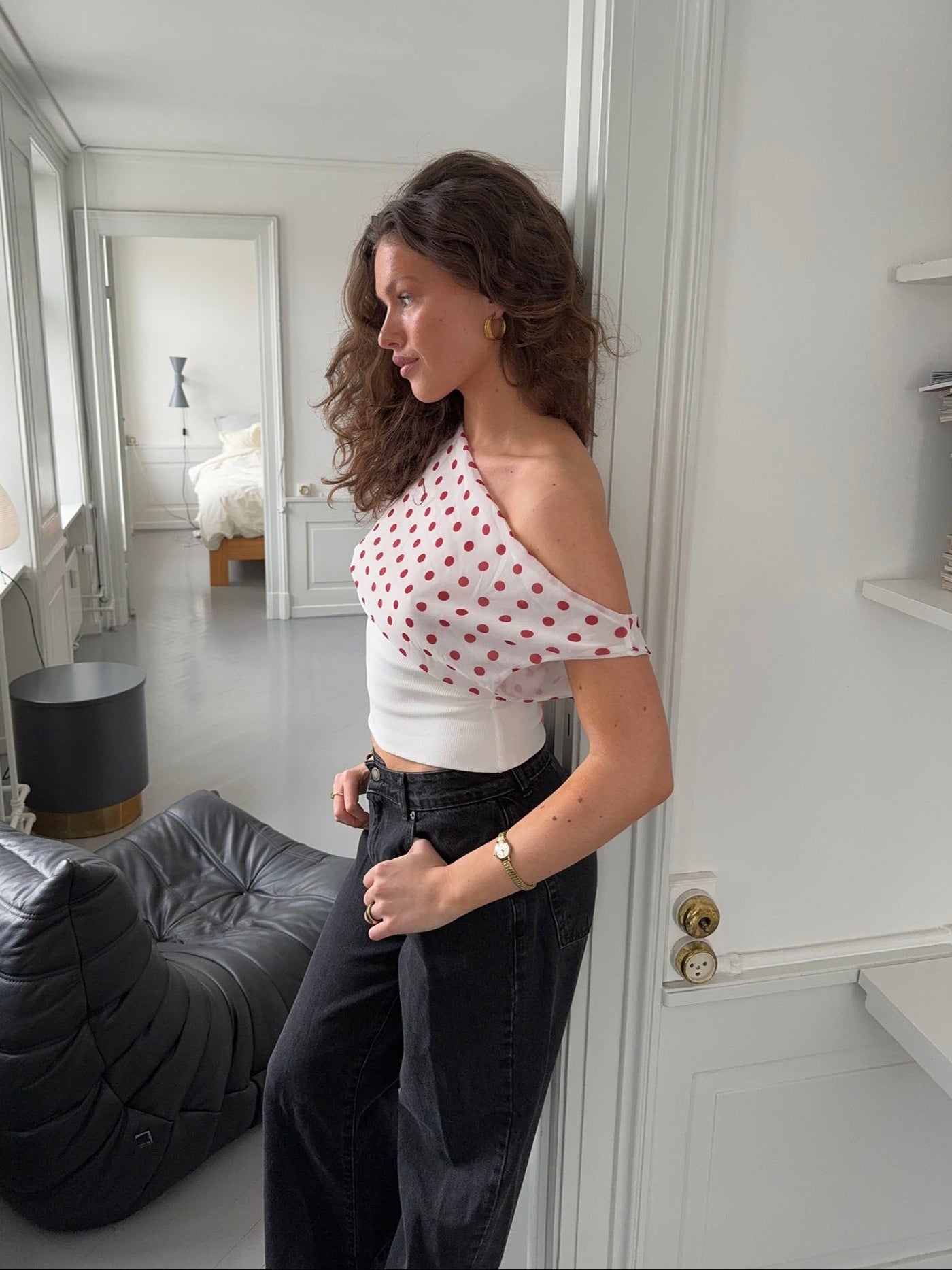 Kimmie polka dotted top - White/red