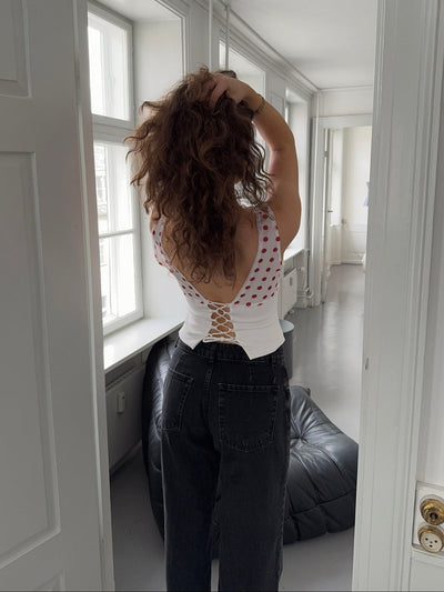 Kimmie polka dotted top - White/red