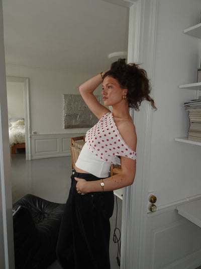 Kimmie polka dotted top - White/red