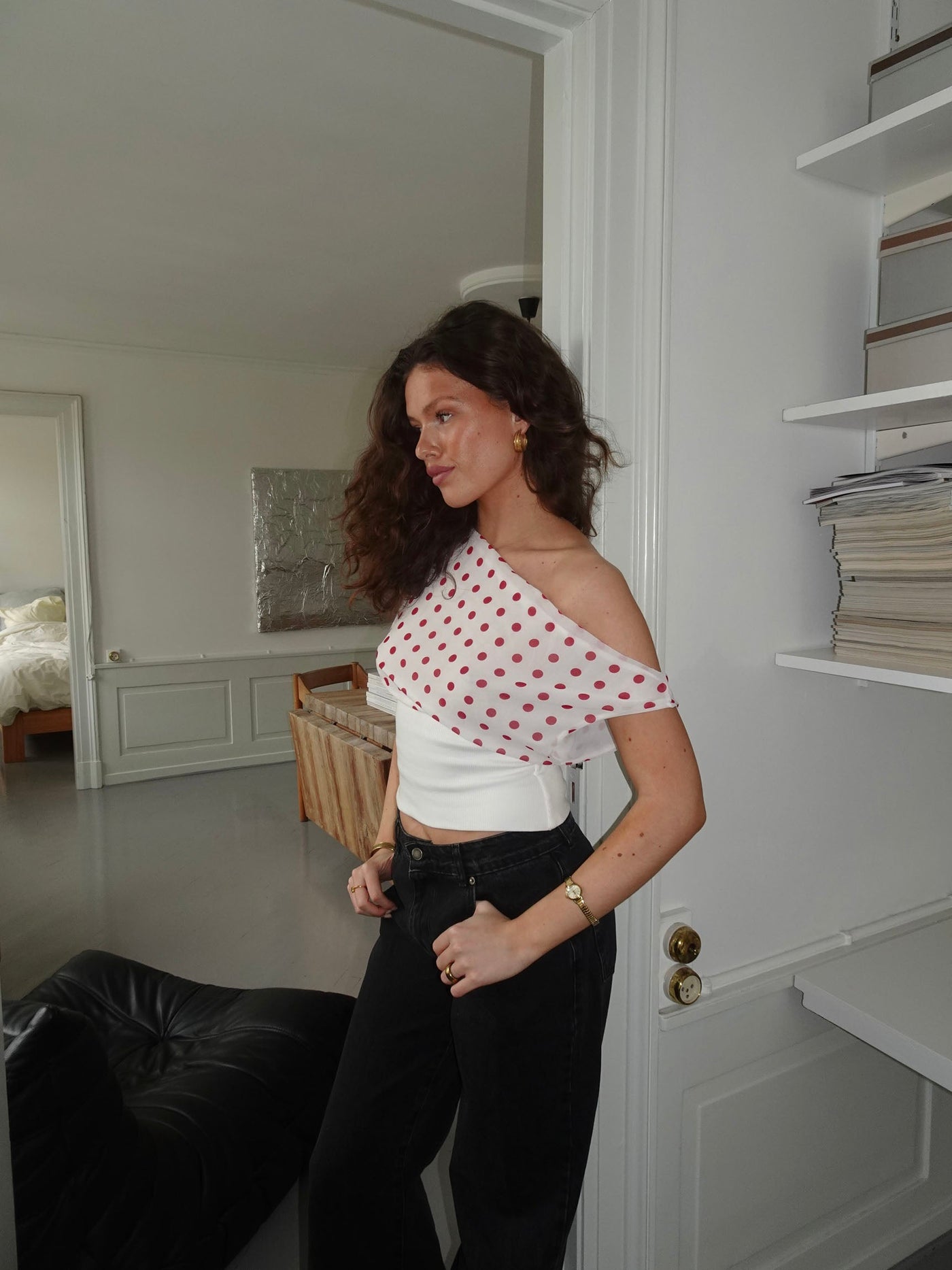 Kimmie polka dotted top - White/red